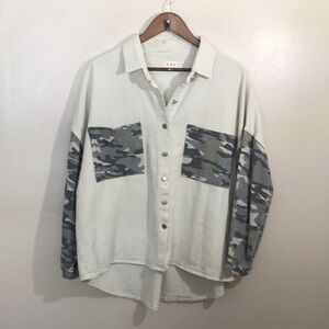 NEW POL Oversized Denim Camo Shirt